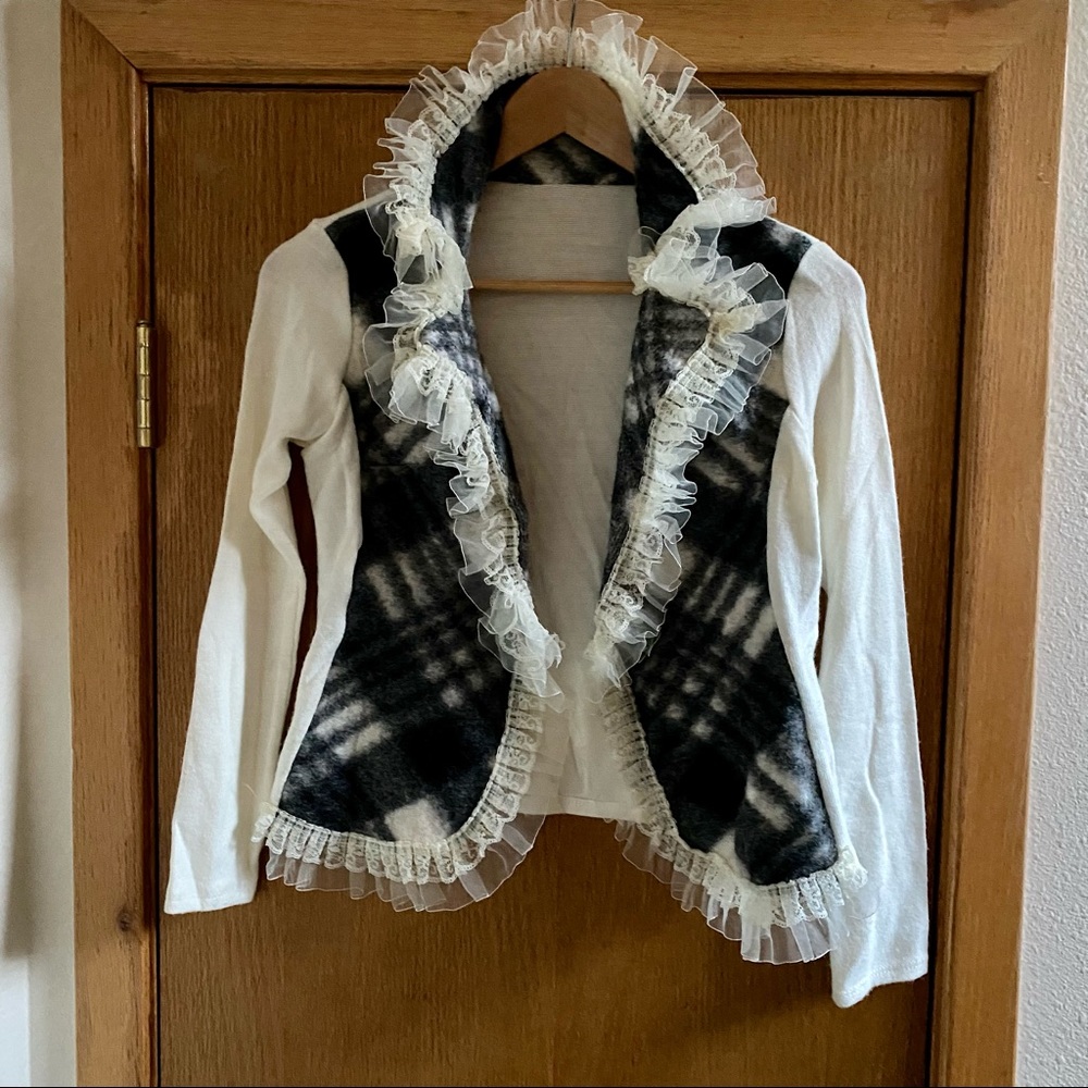Lace & Tulle Trim Open Cardigan - Made In Italy